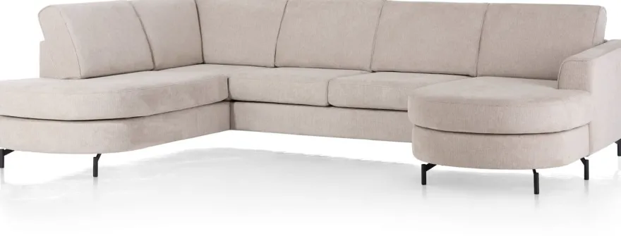 Alcona, U-bank afgerond links - stof Vada - beige