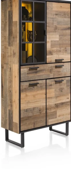 Avalon, bergkast 96 cm - 3-deuren + 1-lade + 1-glasdeur (+ LED) - Driftwood