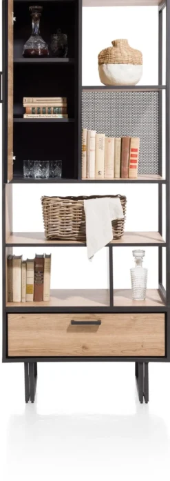 Avalon, boekenkast 80 cm - 1-deur + 1-lade + 5-niches - Driftwood