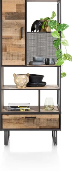 Avalon, boekenkast 80 cm - 1-deur + 1-lade + 5-niches - Driftwood