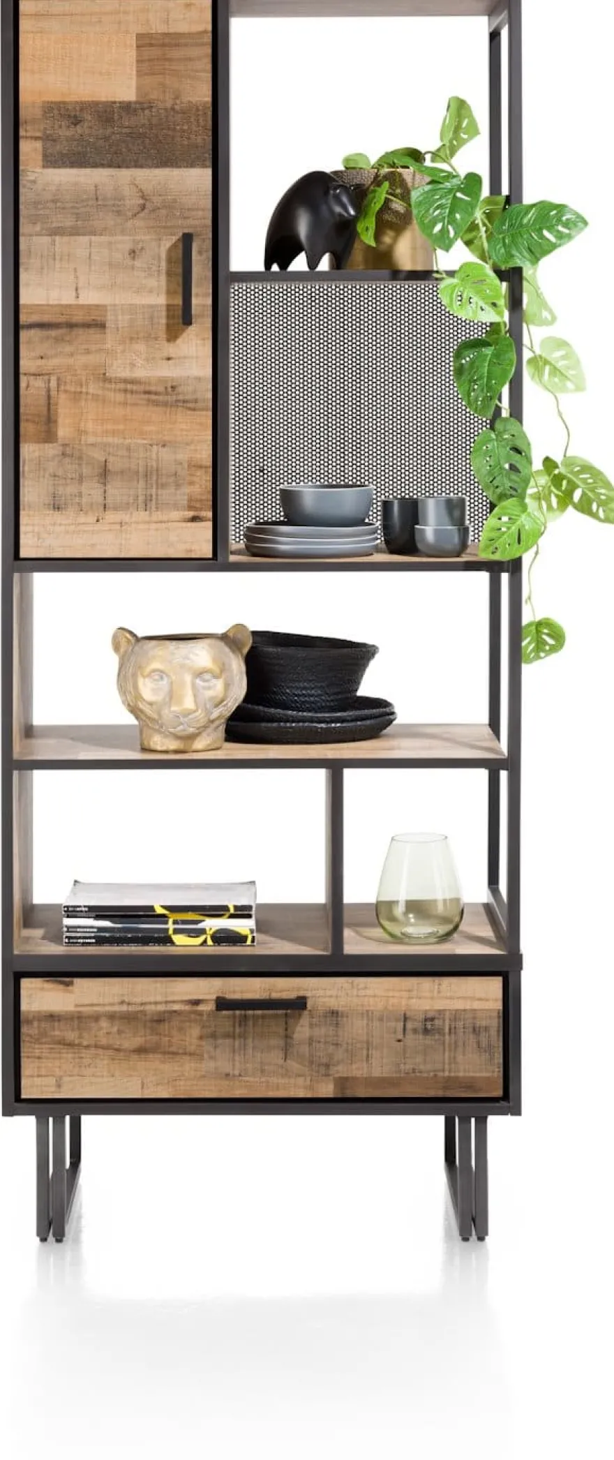 Avalon, boekenkast 80 cm - 1-deur + 1-lade + 5-niches - Driftwood