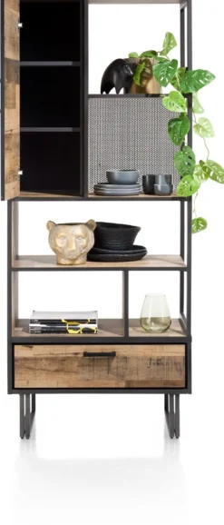 Avalon, boekenkast 80 cm - 1-deur + 1-lade + 5-niches - Driftwood