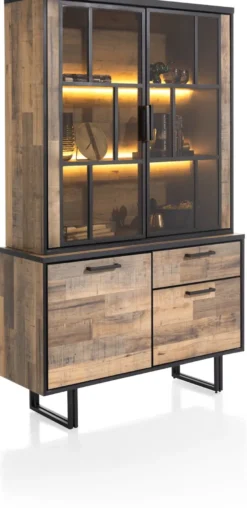 Avalon, buffet 127 cm - 2-deuren + 1-lade + 2-glasdeuren (+ LED) - Driftwood