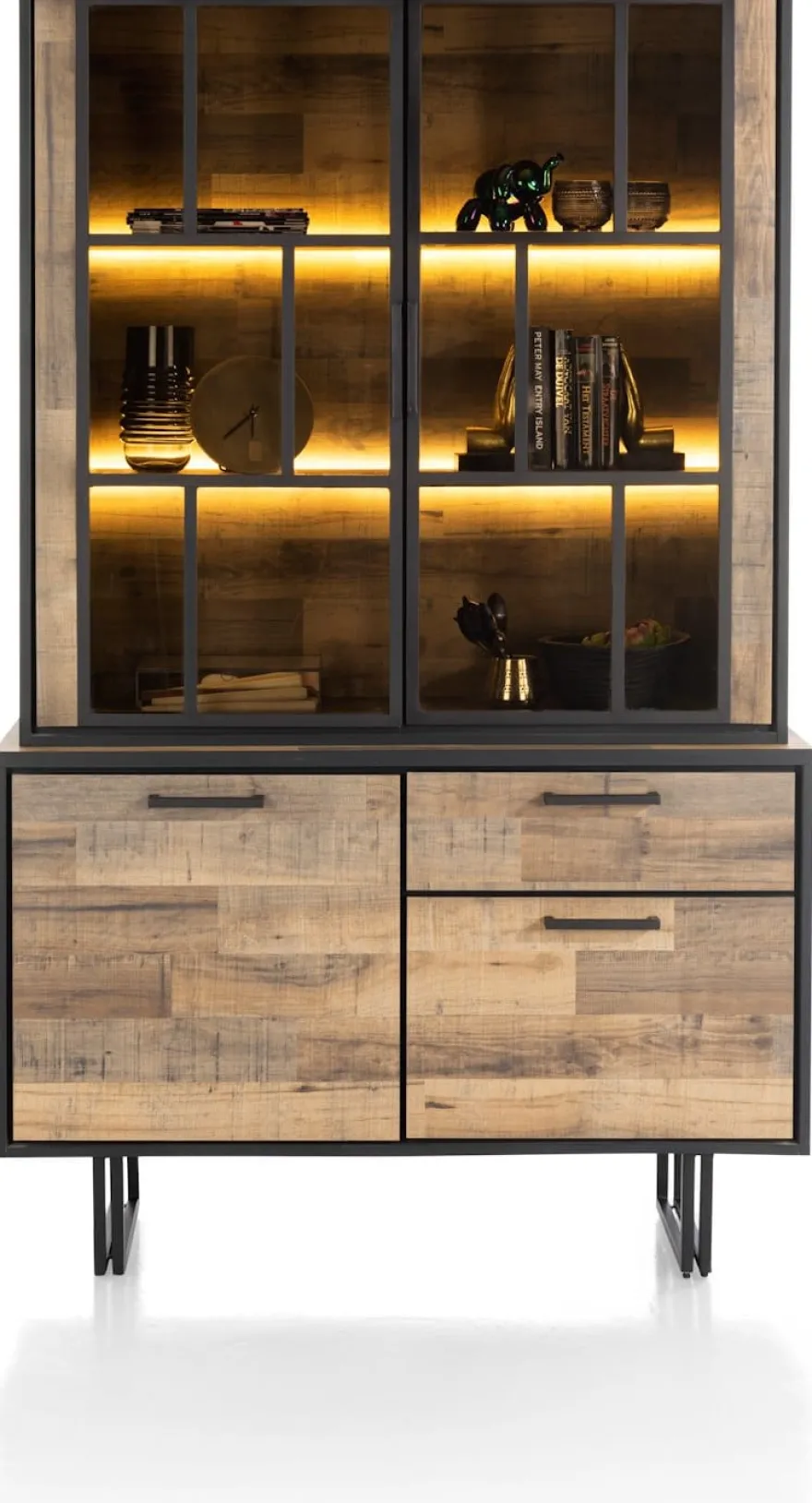 Avalon, buffet 127 cm - 2-deuren + 1-lade + 2-glasdeuren (+ LED) - Driftwood