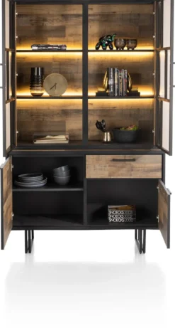 Avalon, buffet 127 cm - 2-deuren + 1-lade + 2-glasdeuren (+ LED) - Driftwood