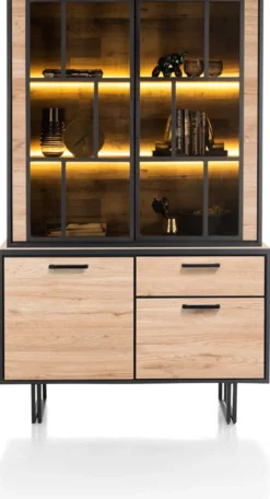 Avalon, buffet 127 cm - 2-deuren + 1-lade + 2-glasdeuren (+ LED) - Driftwood