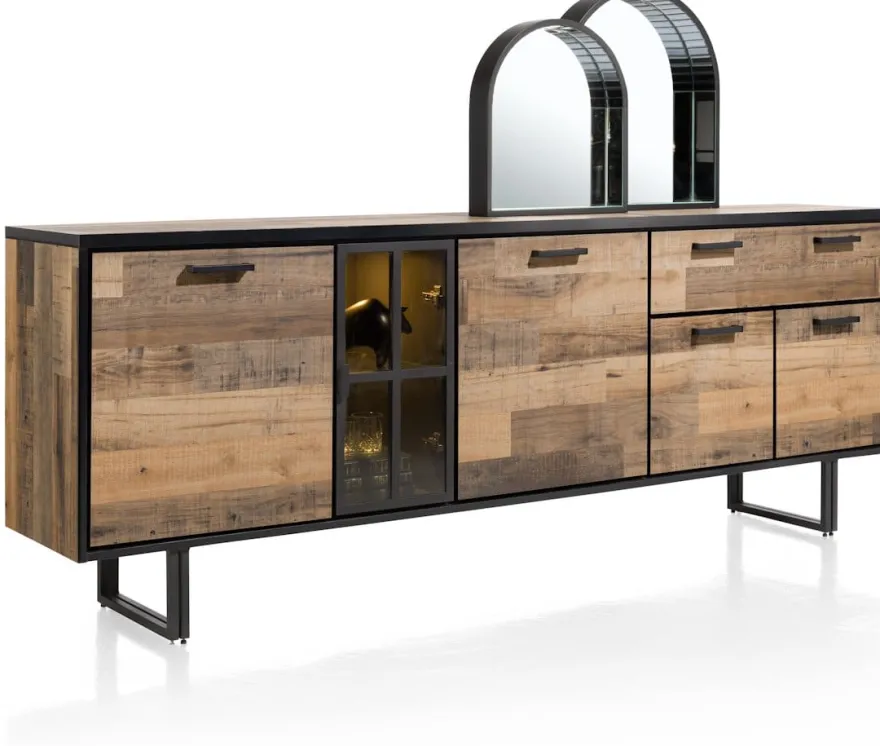 Avalon, dressoir 230 cm - 4-deuren + 1-lade + 1-glasdeur (+ LED) - Driftwood
