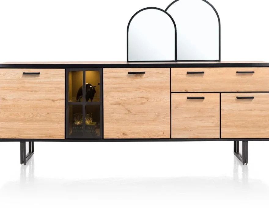 Avalon, dressoir 230 cm - 4-deuren + 1-lade + 1-glasdeur (+ LED) - Driftwood
