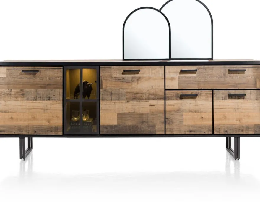 Avalon, dressoir 230 cm - 4-deuren + 1-lade + 1-glasdeur (+ LED) - Driftwood