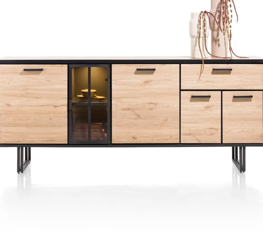 Avalon, dressoir 200 cm - 4-deuren + 1-lade + 1-glasdeur (+ LED) - Driftwood