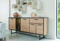 Avalon, dressoir 200 cm - 4-deuren + 1-lade + 1-glasdeur (+ LED) - Driftwood