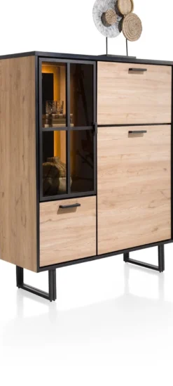 Avalon, highboard 120 cm - 2-deuren + 1-glasdeur + 1-klep (+ LED) - Driftwood