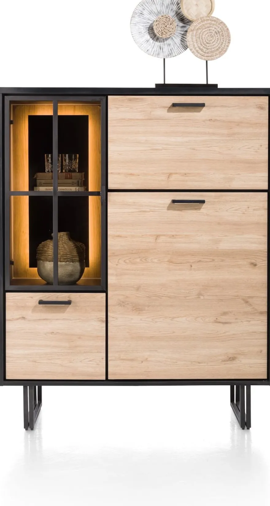Avalon, highboard 120 cm - 2-deuren + 1-glasdeur + 1-klep (+ LED) - Driftwood