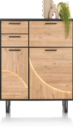 Avalon, highboard 120 cm - 2-deuren + 2-laden + 1-klep (+ LED) - natural
