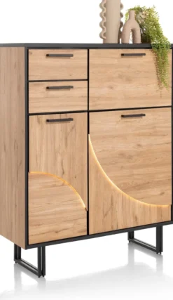 Avalon, highboard 120 cm - 2-deuren + 2-laden + 1-klep (+ LED) - natural