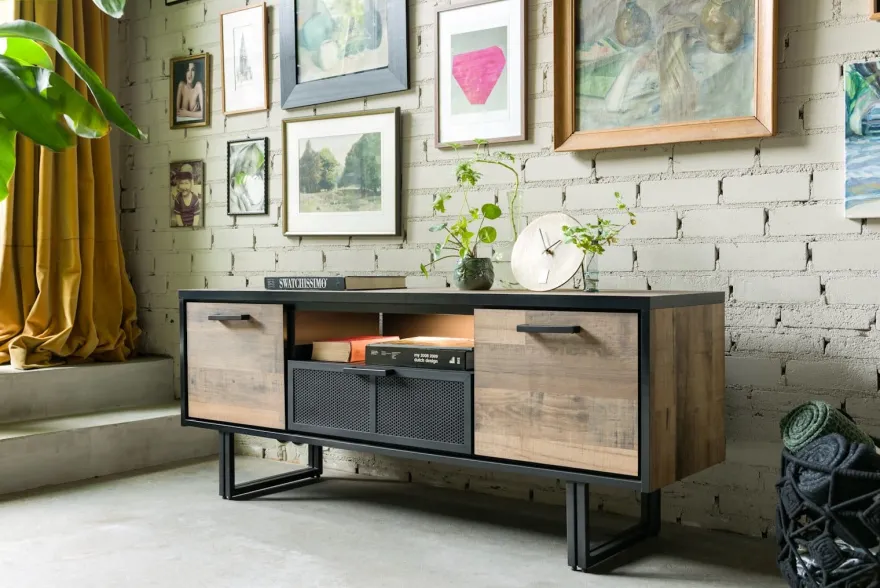 Avalon, lowboard 180 cm - 2-deuren + 1-lade + 1-niche (+ LED) - Driftwood
