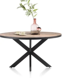 Avalox, eetkamertafel rond 130 x 110 cm - kleur driftwood - centrale poot