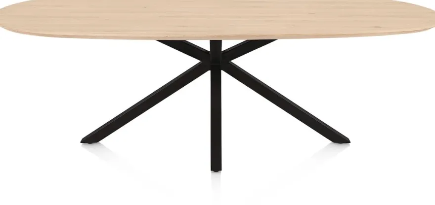 Caletta, eetkamertafel ovaal 240 x 105 cm. - eiken blad - centrale kruispoot zwart - Natural