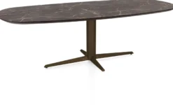 Caletta, eetkamertafel ovaal 240 x 105 cm. - HPL Primo Laminato blad - centrale teenpoot steelbrown - Marble brown