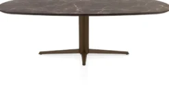 Caletta, eetkamertafel ovaal 240 x 105 cm. - HPL Primo Laminato blad - centrale teenpoot steelbrown - Marble brown