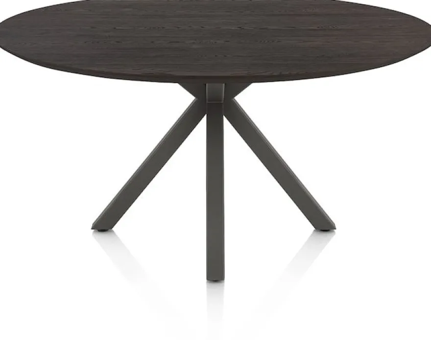 Caletta, eetkamertafel rond 150 cm. - eiken blad - centrale kruispoot grafiet - Basalt