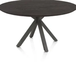Caletta, eetkamertafel rond 150 cm. - eiken blad - centrale kruispoot grafiet - Basalt