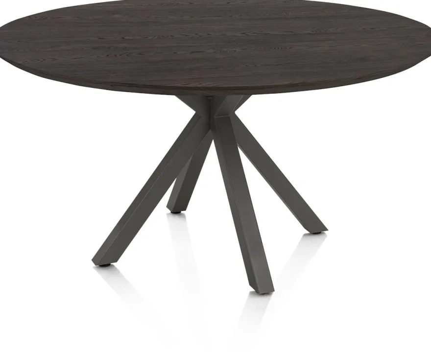 Caletta, eetkamertafel rond 150 cm. - eiken blad - centrale kruispoot grafiet - Basalt