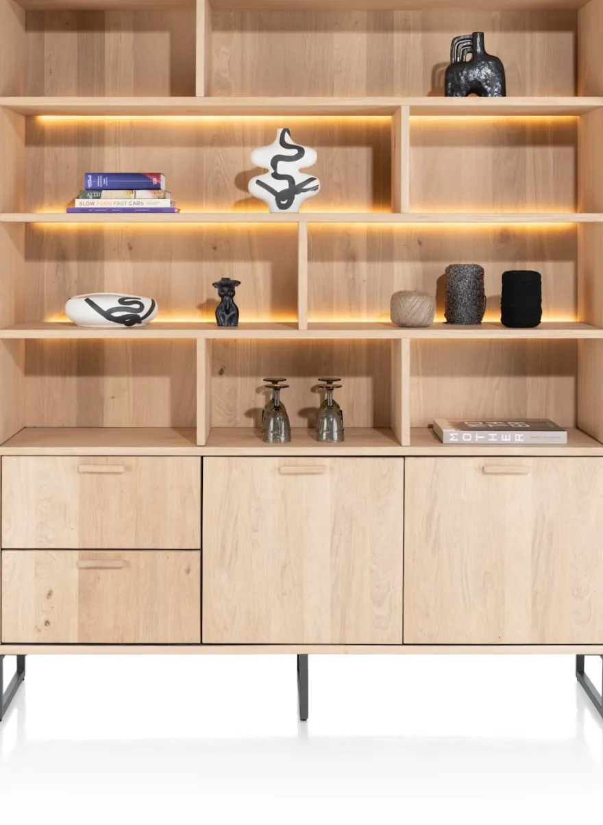 Castello, buffet 181 cm - 2-deuren + 2-laden + 9-niches (+ LED)