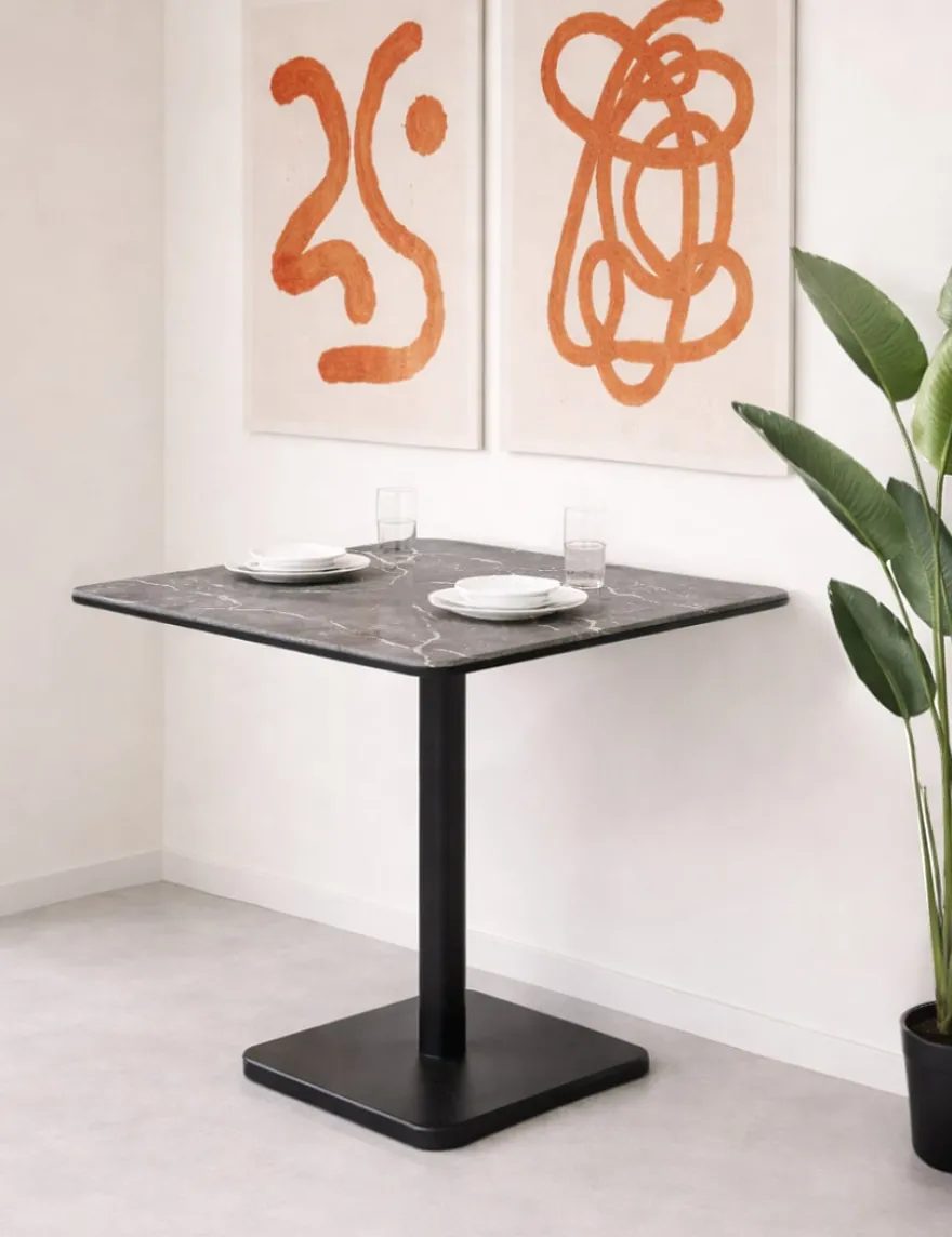 COCOmaison, Brest bistrotafel marble light grey 75x75cm - zwart