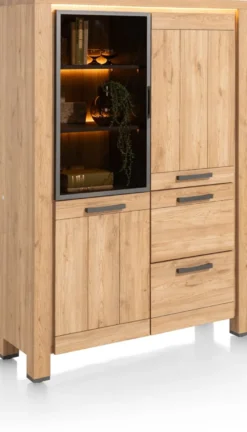 Delmonte, bergkast 120 cm - 1-glasdeur + 2-deuren + 2-laden (+ LED)