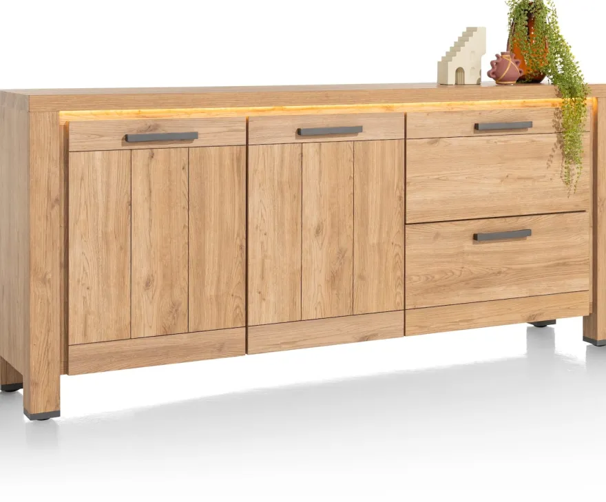 Delmonte, dressoir 190 cm - 2-deuren + 2-laden (LED + dimmer)