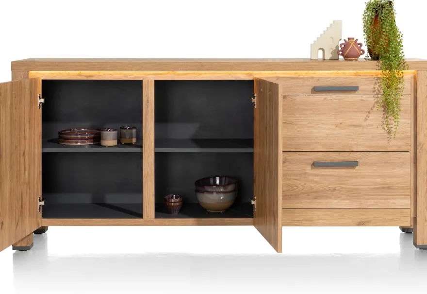 Delmonte, dressoir 190 cm - 2-deuren + 2-laden (LED + dimmer)