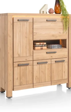 Delmonte, highboard 130 cm - 4-deuren + 1-lade + 1-klep + 1-niche (LED + dimmer)
