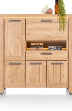 Delmonte, highboard 130 cm - 4-deuren + 1-lade + 1-klep + 1-niche (LED + dimmer)