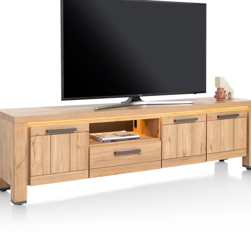 Delmonte, lowboard 200 cm - 3-deuren + 1-lade + 1-niche (LED + dimmer)