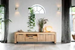 Delmonte, lowboard 200 cm - 3-deuren + 1-lade + 1-niche (LED + dimmer)