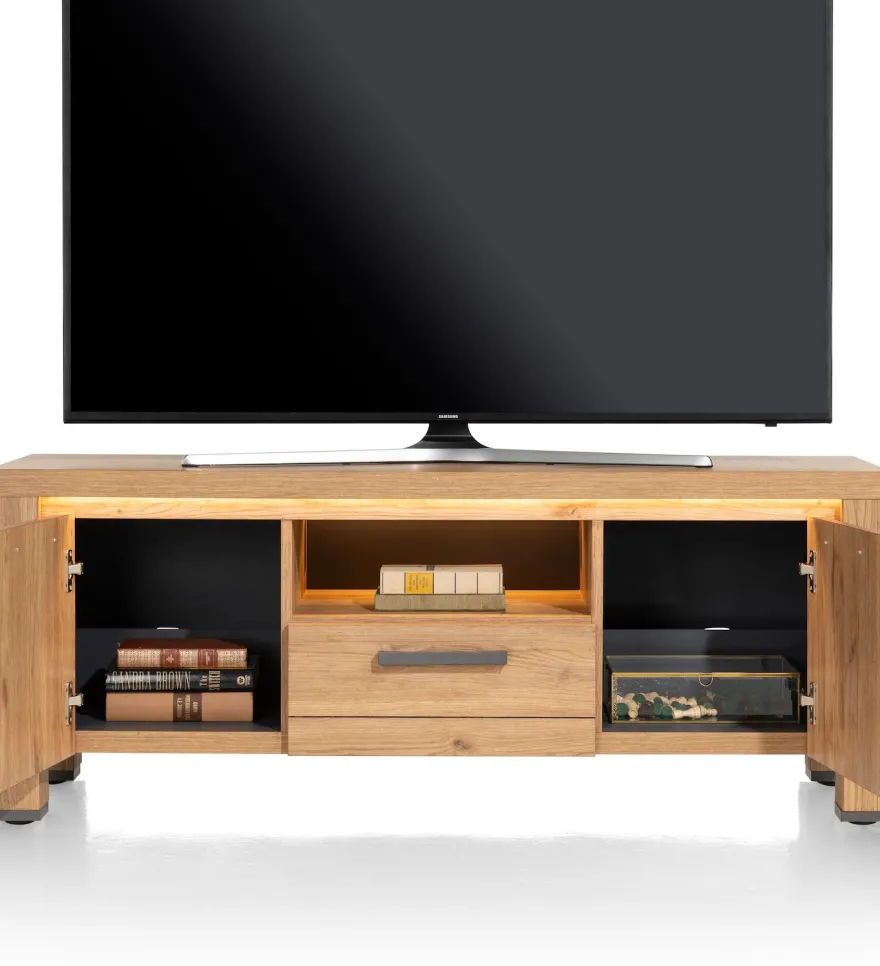 Delmonte, lowboard 140 cm - 2-deuren + 1-lade + 1-niche (LED + dimmer)