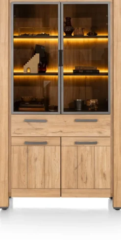 Delmonte, vitrine 110 cm - 2-glasdeuren + 2-deuren + 1-lade (+ LED)
