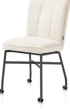 Eden, eetkamerstoel - metalen frame wielen - pocket - greep Livigno crème + accent in Calabria crème
