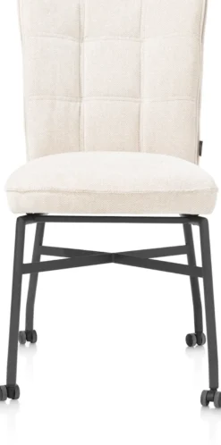 Eden, eetkamerstoel - metalen frame wielen - pocket - greep Livigno crème + accent in Calabria crème