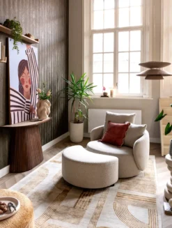 Elise, draaifauteuil met poef - stof Cloudy