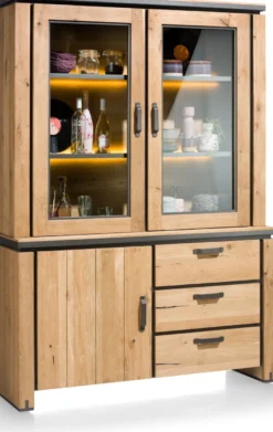 Farmland, buffet 150 cm - 1-deur + 2-glasdeuren + 3-laden + LED