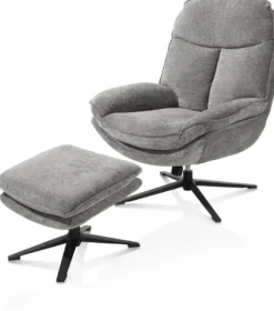 Florence, relaxfauteuil met poef - stof Enzo - grijs