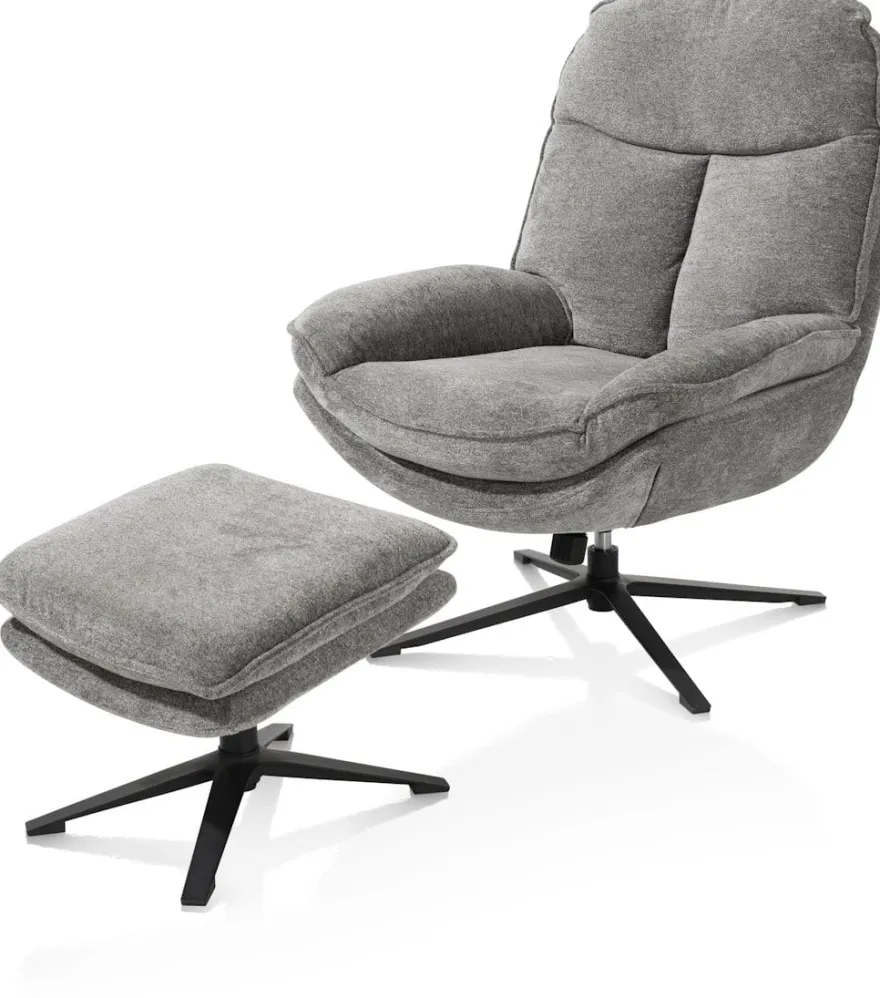 Florence, relaxfauteuil met poef - stof Enzo - grijs