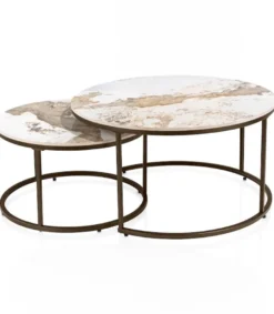 Fusion, Salontafel set, rond 80 cm en rond 60 cm, keramiek Pandorra white