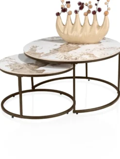 Fusion, Salontafel set, rond 80 cm en rond 60 cm, keramiek Pandorra white