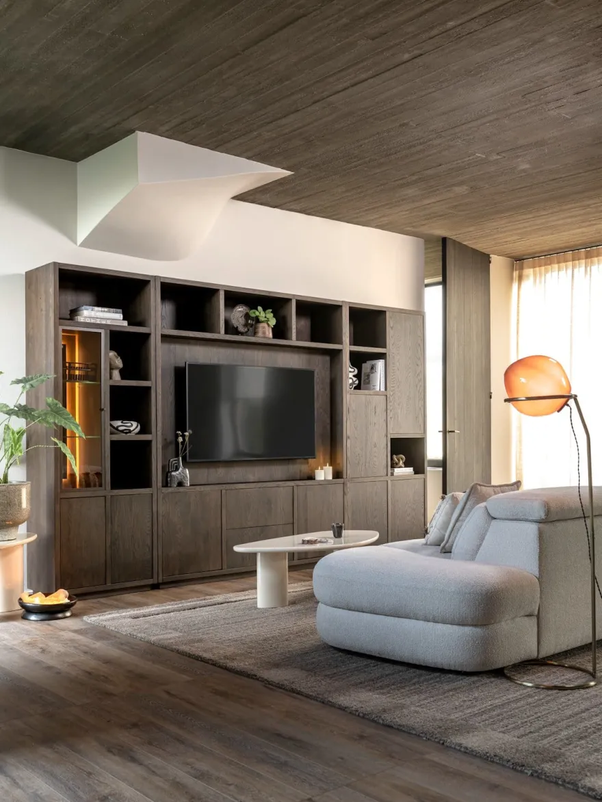 Gijon, bergkast smal 75 cm - 1-glasdeur + 2-deuren + 4-niches (+ LED)
