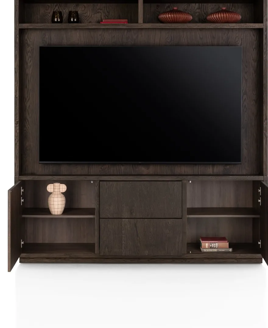 Gijon, tv-kast met opzet 200 cm - 2-deuren + 2-laden + 2-niches met plint