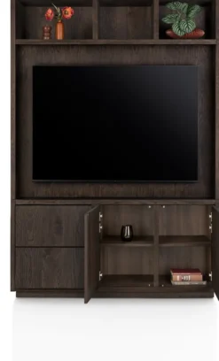 Gijon, tv-kast met opzet 150 cm - 2-deuren + 2-laden + 3-niches met plint