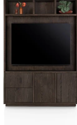 Gijon, tv-kast met opzet 150 cm - 2-deuren + 2-laden + 3-niches met plint